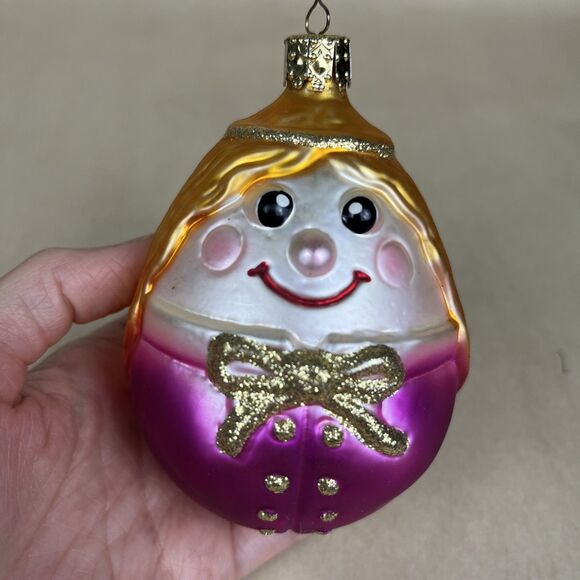 Christborn Hand-blown Glass Christmas Ornament‎ Girl Face Angle Egg Germany Made - Picture 1 of 5